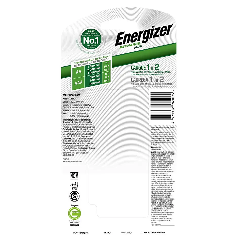 Cargador de Pilas Energizer Mini + 2 Pilas AA 2