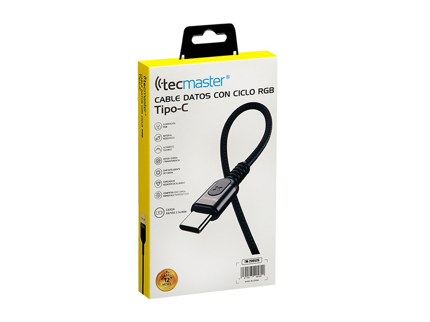 Cable Usb Tipo C 1.2m Led Rgb Tecmaster 1