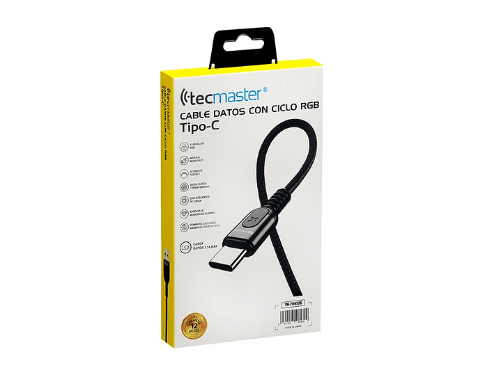 Cable Usb Tipo C 1.2m Led Rgb Tecmaster 1
