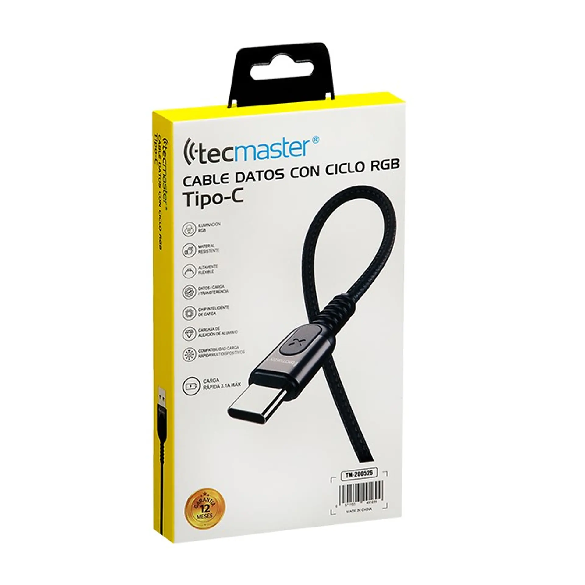 Cable Usb Tipo C 1.2m Led Rgb Tecmaster 1