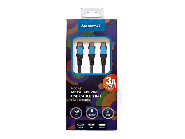 Cable Usb Master G 3 En 1 Micro Tipo C y Para IPhone 1
