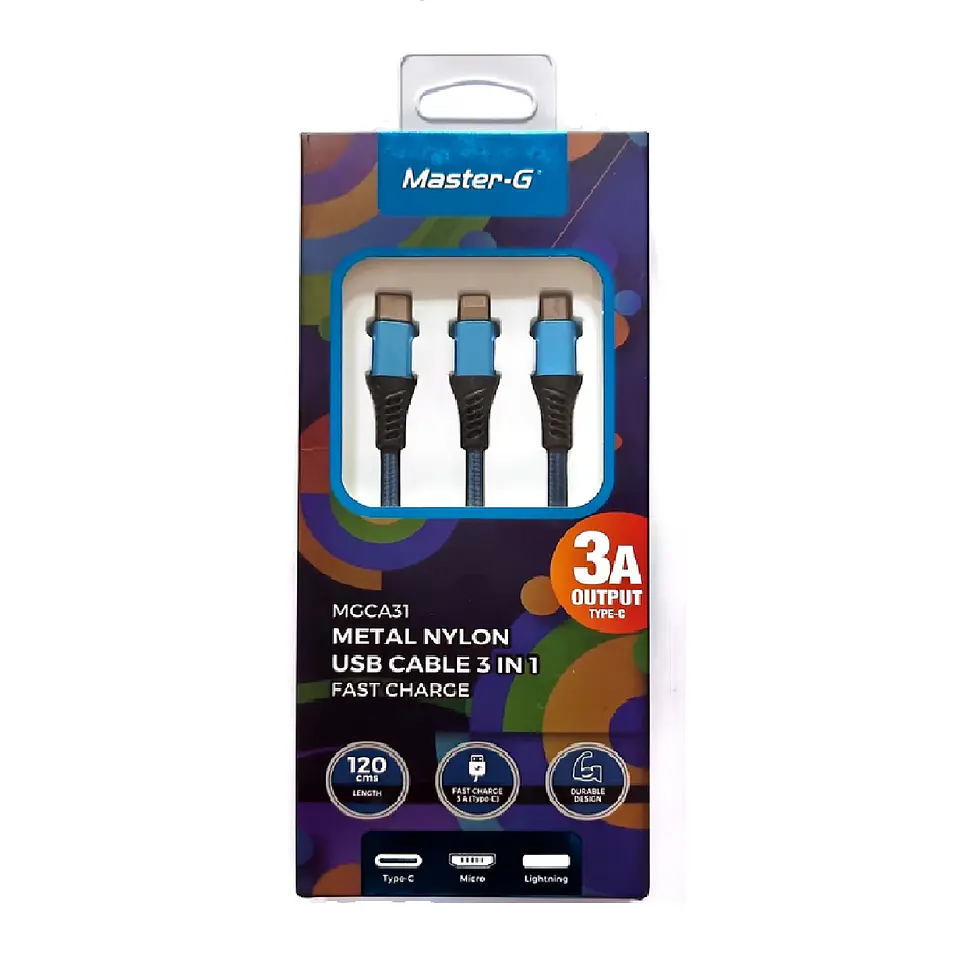 Cable Usb Master G 3 En 1 Micro Tipo C y Para IPhone 1