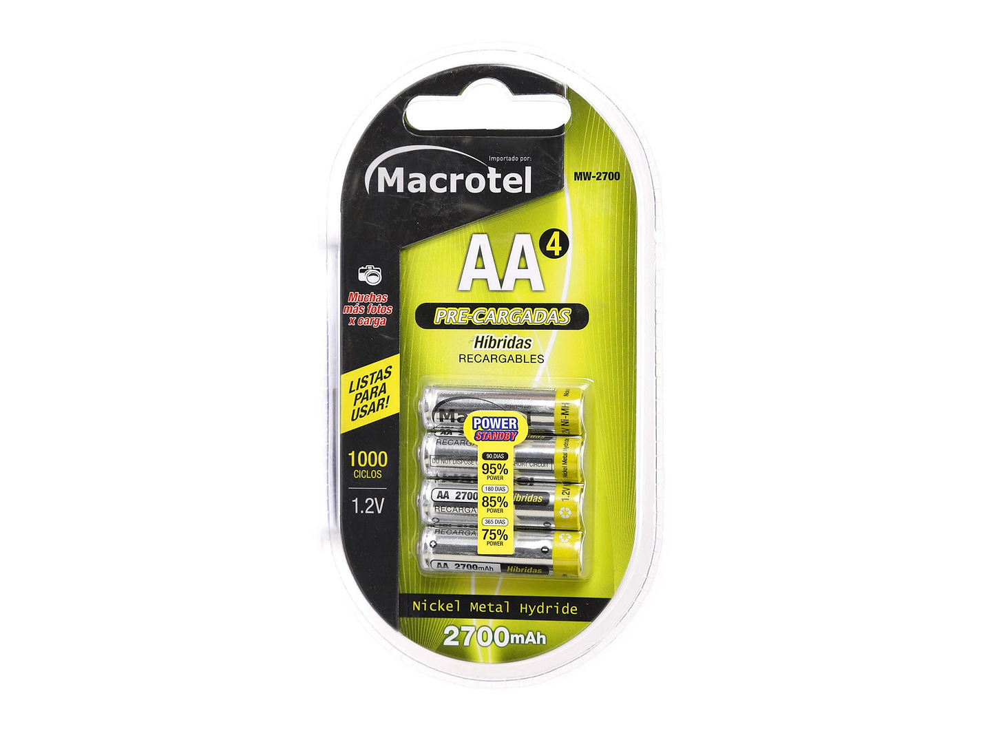 Pack 4 Pilas AA Recargables Macrotel 2700mha 1