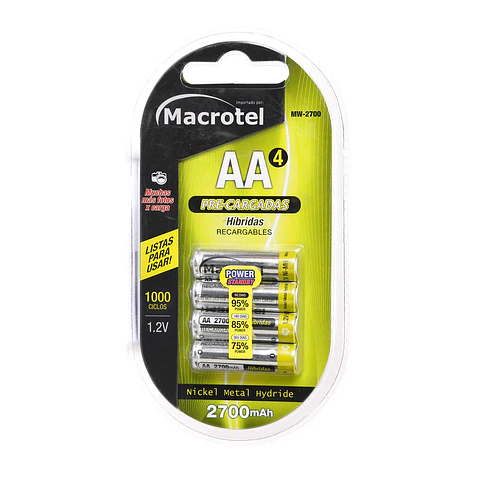 Pack 4 Pilas AA Recargables Macrotel 2700mha