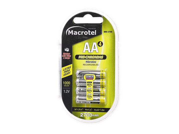 Pack 4 Pilas AA Recargables Macrotel 2700mha 1
