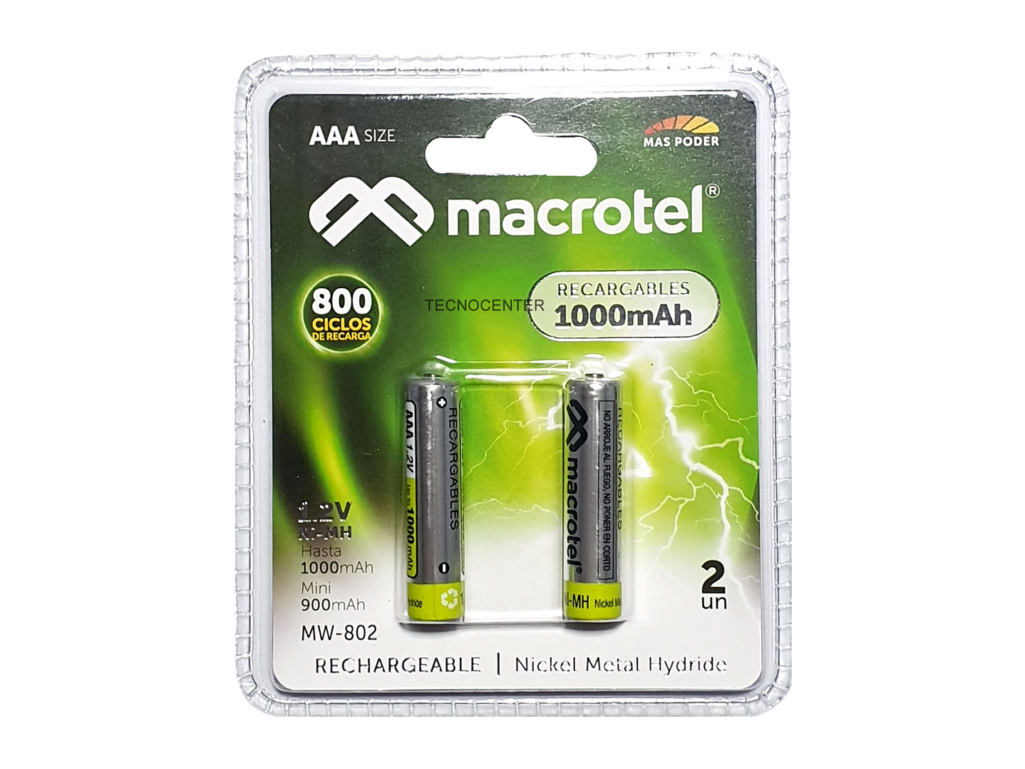 Pack 2 Pilas Recargables AAA Macrotel 1000mha 1