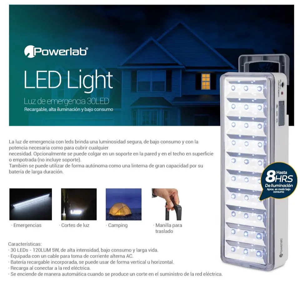 Lampara de emergencia 30 Led Powerlab 3