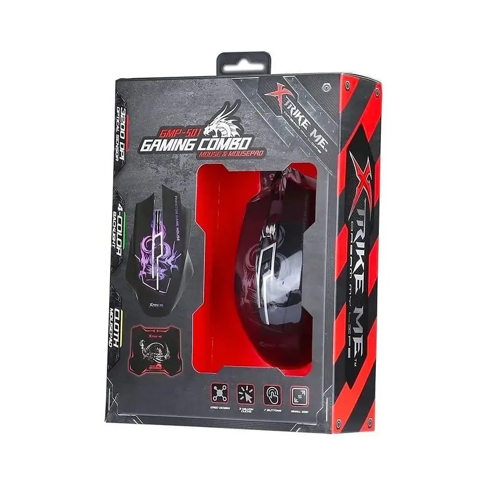 Kit Gamer Mouse Pad Optico 3200dpi Xtrike Me 4