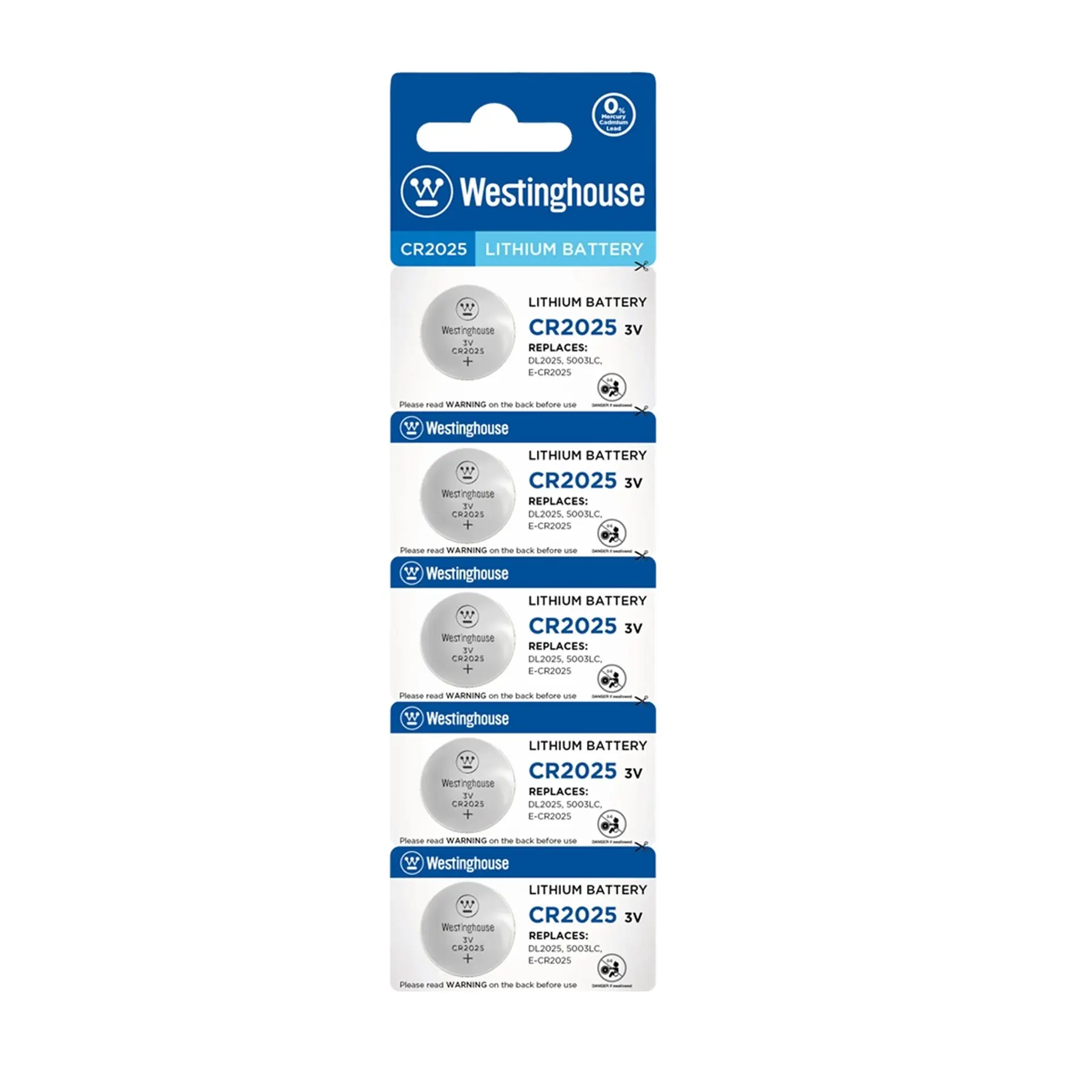 Pack 5 Pilas Cr2025 Tipo Botón Westinghouse 1