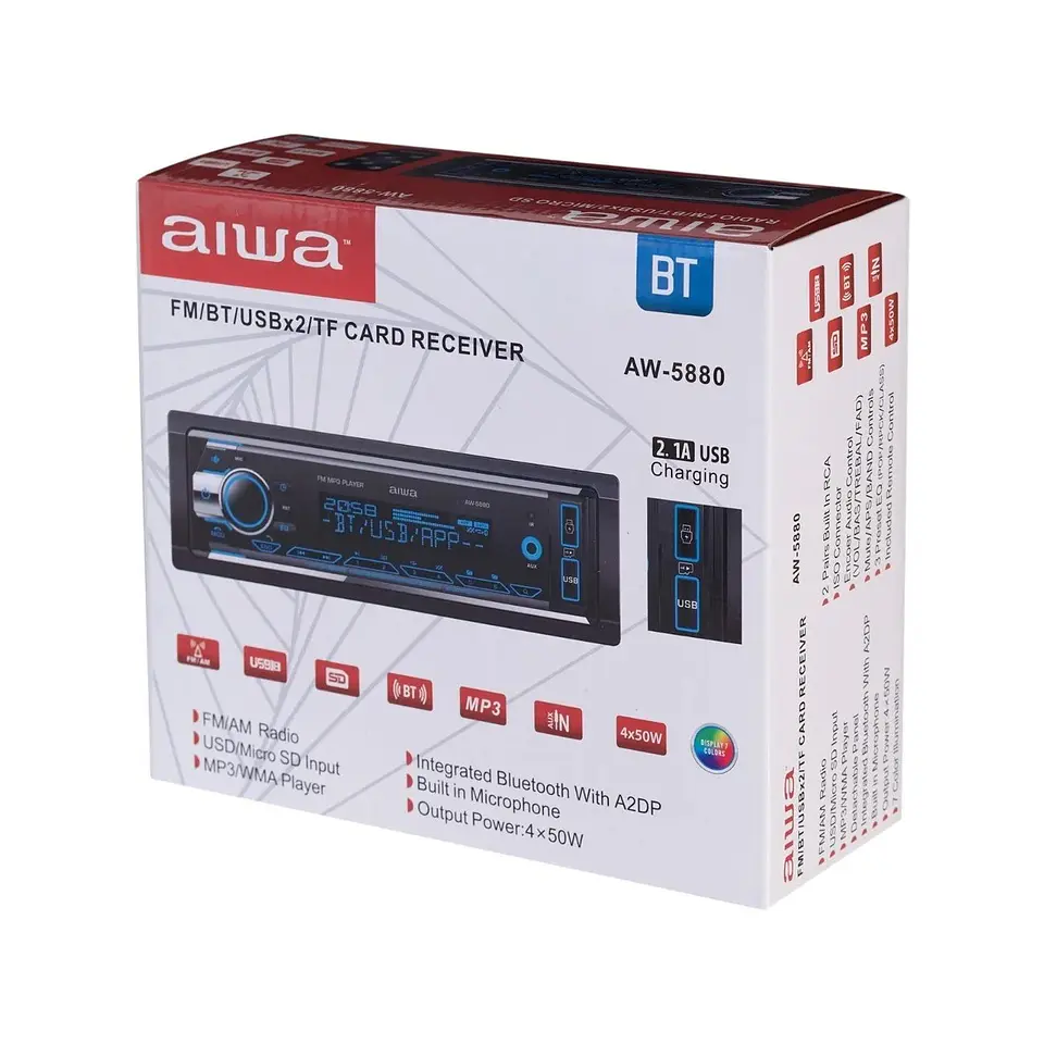Radio Auto 1 Din Bt Usb X2 Radio Fm Aiwa AW5880T 4