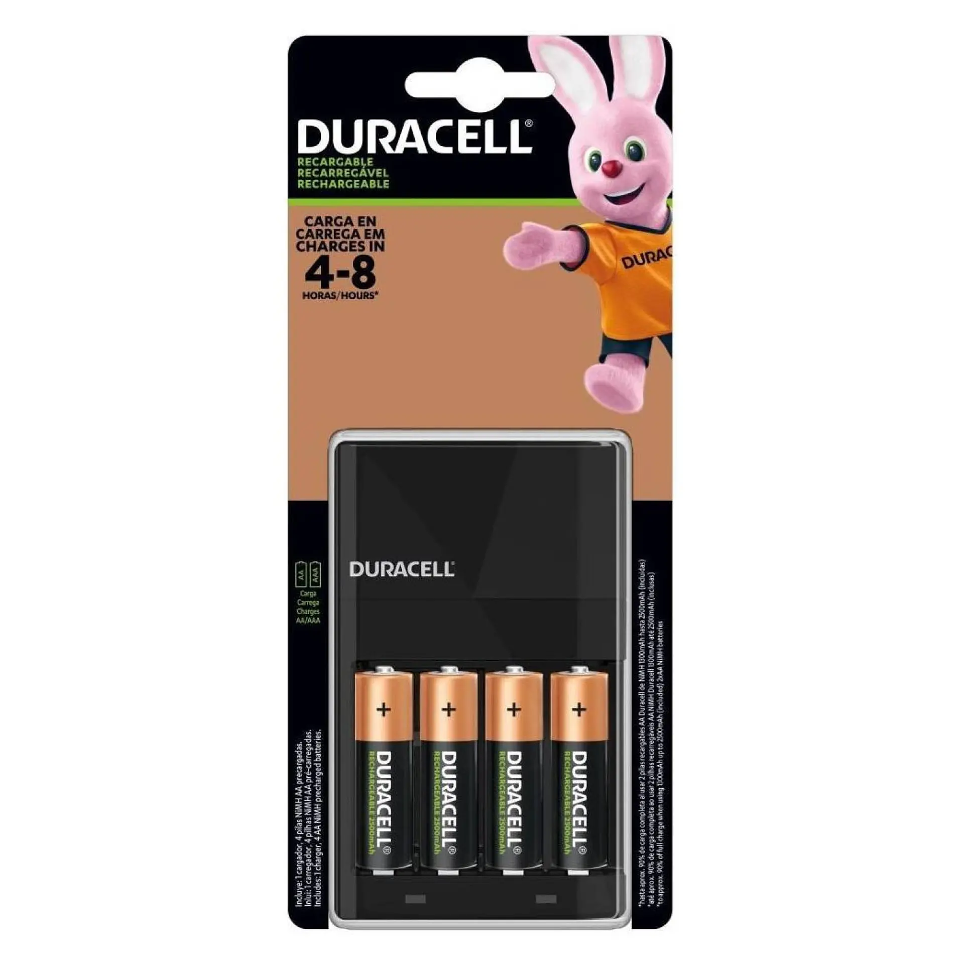 Kit Cargador Duracell + 4 Pilas Recargables 2500mha 1