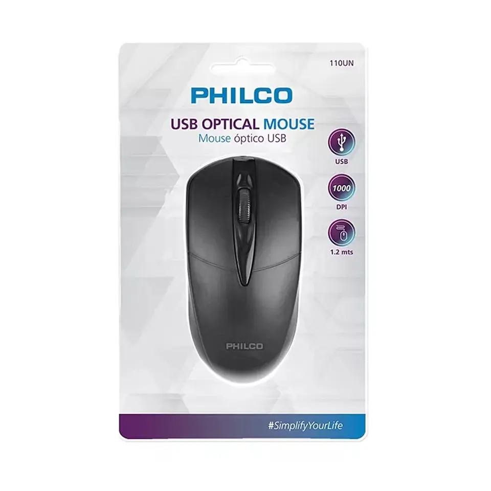 Mouse Óptico Ergonómico Usb Philco 110un Negro 2