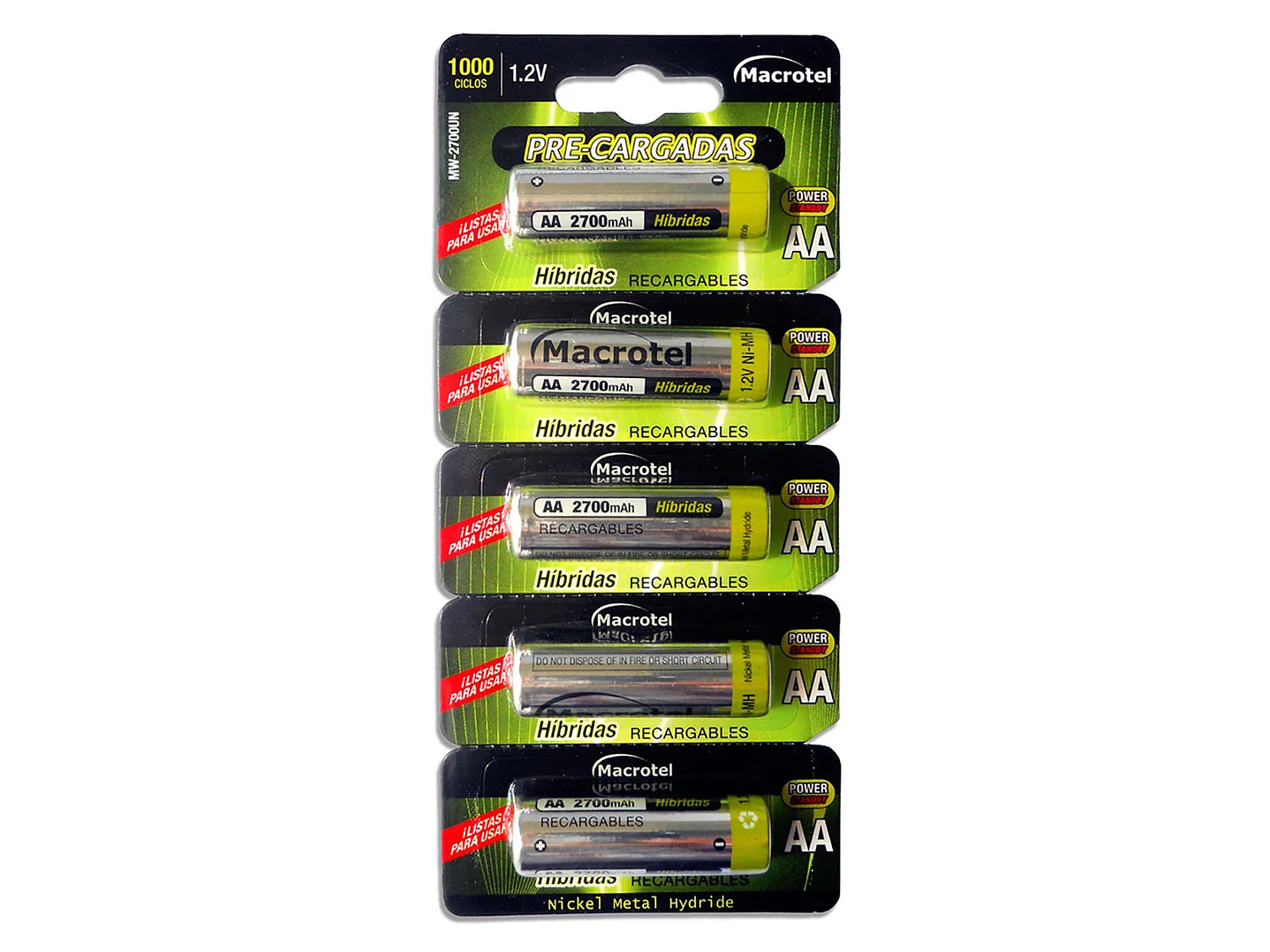 Pack 5 Pilas Recargables AA Macrotel 2700mha 1