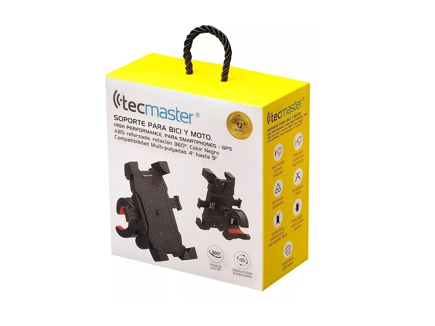 Soporte Bicicleta Y Moto Celular Rotación 360 Tecmaster Negro 2