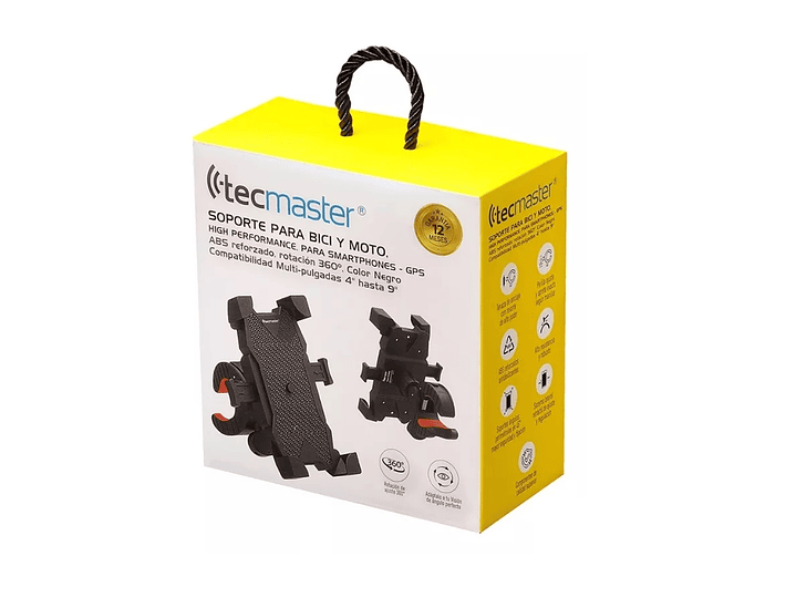 Soporte Bicicleta Y Moto Celular Rotación 360 Tecmaster Negro 2