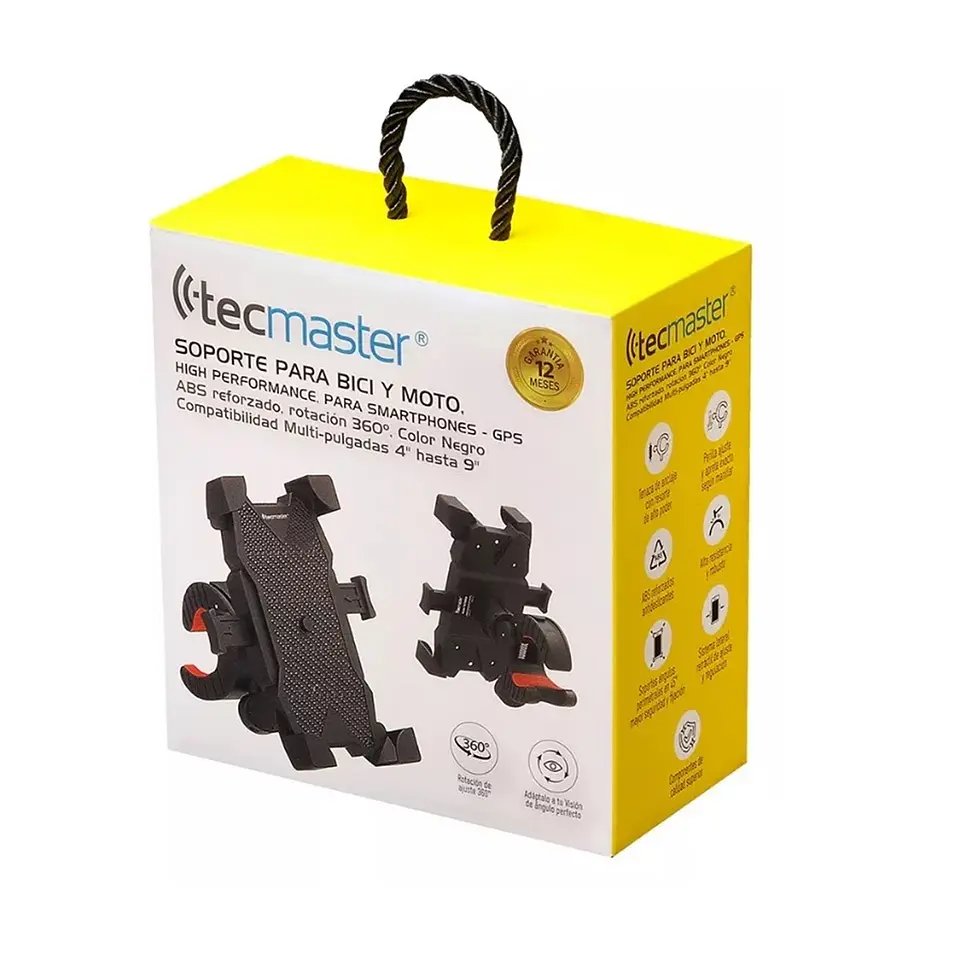 Soporte Bicicleta Y Moto Celular Rotación 360 Tecmaster Negro 2