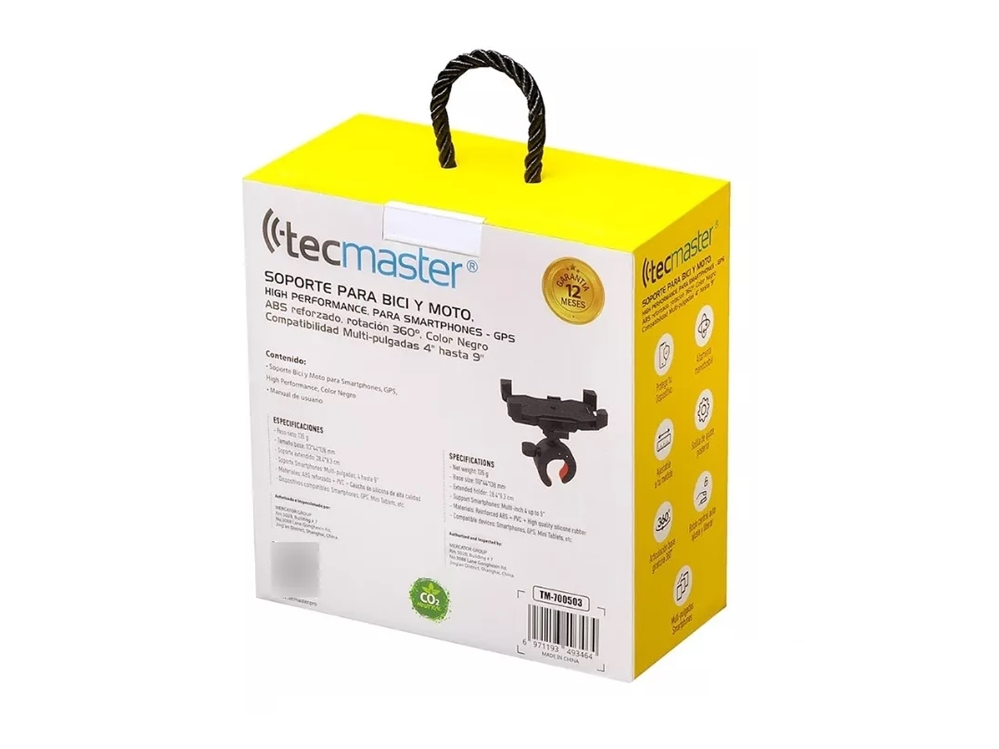 Soporte Bicicleta Y Moto Celular Rotación 360 Tecmaster Negro 5