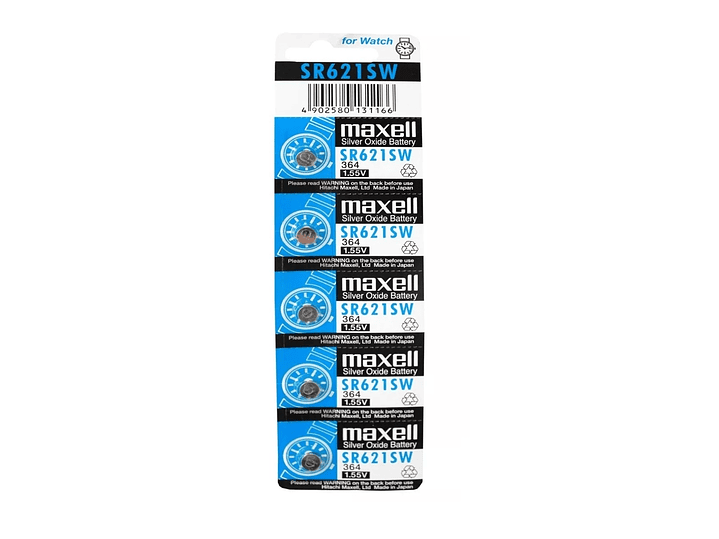 Pack 5 Pilas Maxell Botón Sr621sw Ag1 1.55V 1