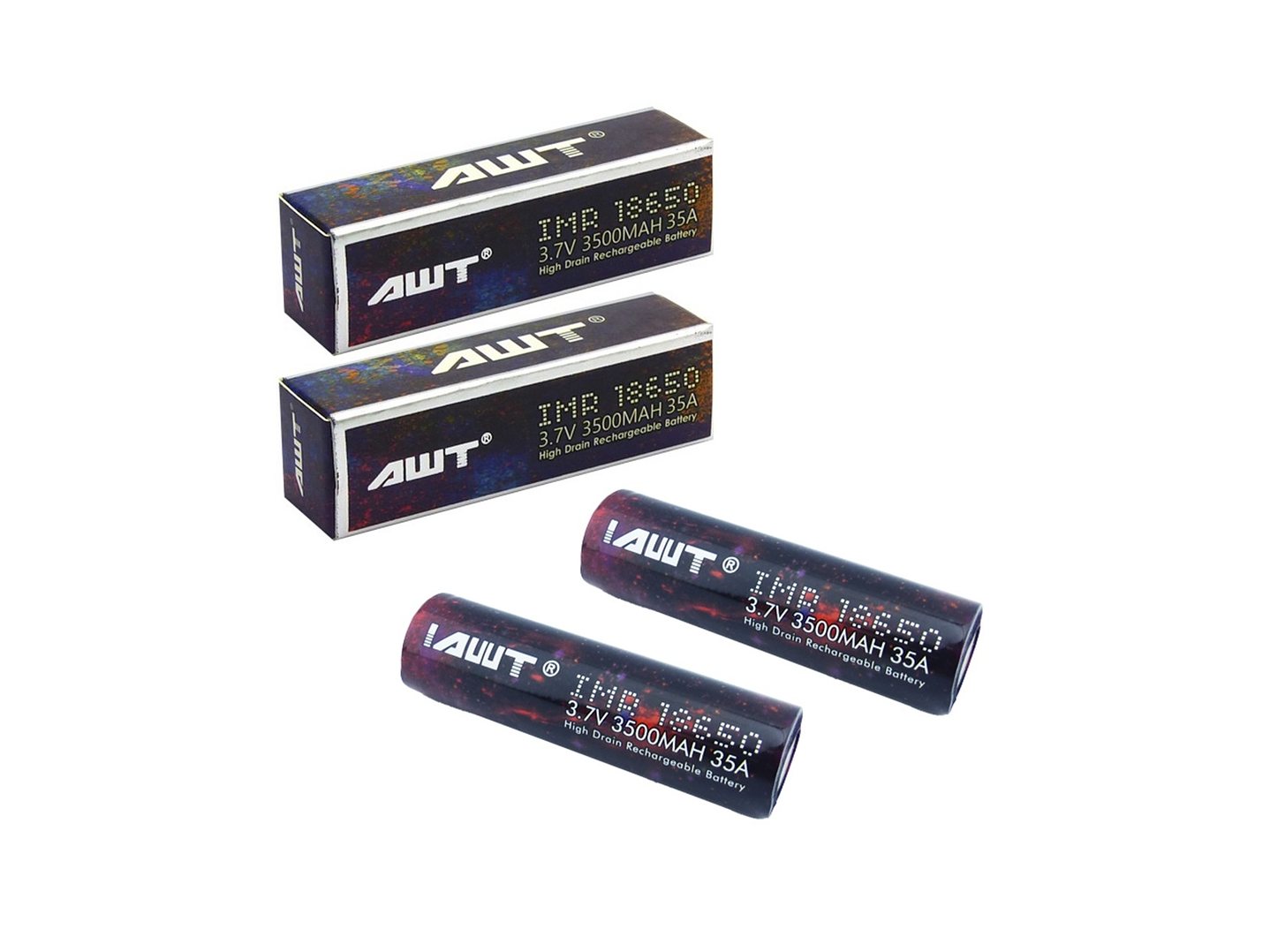 Pack 2 Batería 18650 Awt Recargable 3500mah Plana 2