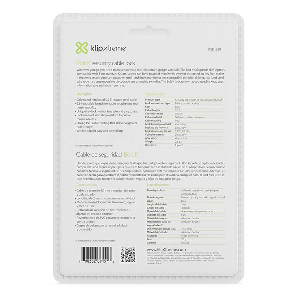 Candado Seguridad Notebook Bolt K Llave Klip Xtreme 10