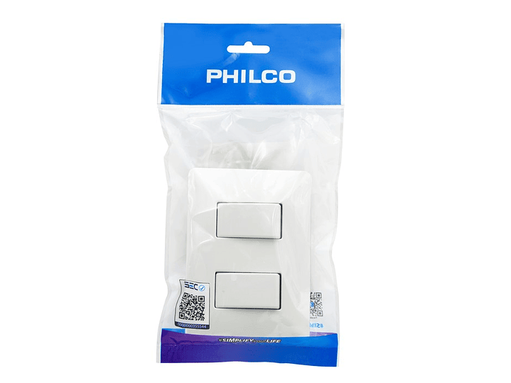 Interruptor Doble Pared Muro 250v 10a Philco Blanco  2