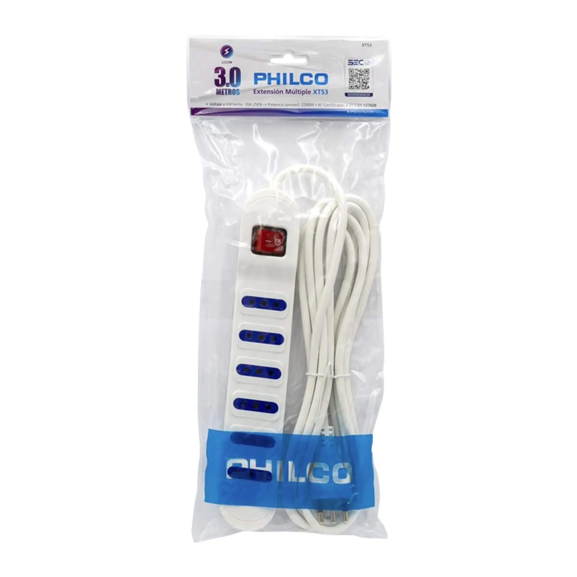 Alargador Eléctrico Philco XT53 3 Mts 6 Pos Blanco 3