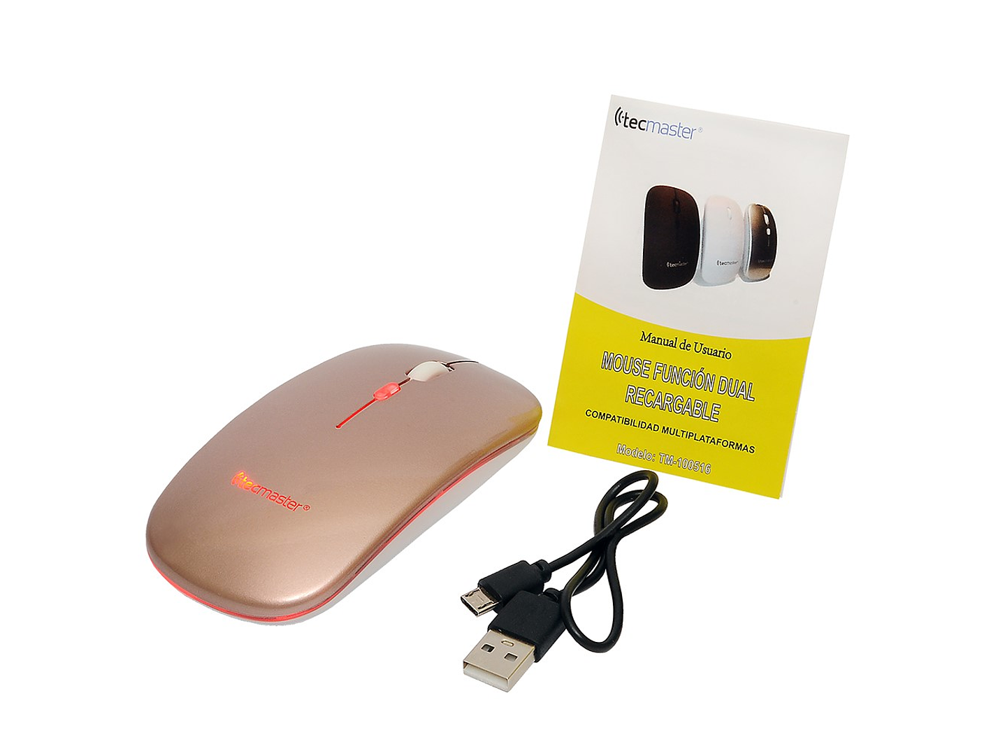 Mouse Slim Dual Inalámbrico Tecmaster Recargable Rosa TM-100516-PK 3