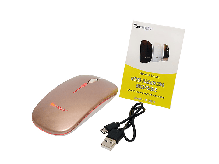 Mouse Slim Dual Inalámbrico Tecmaster Recargable Rosa TM-100516-PK 3