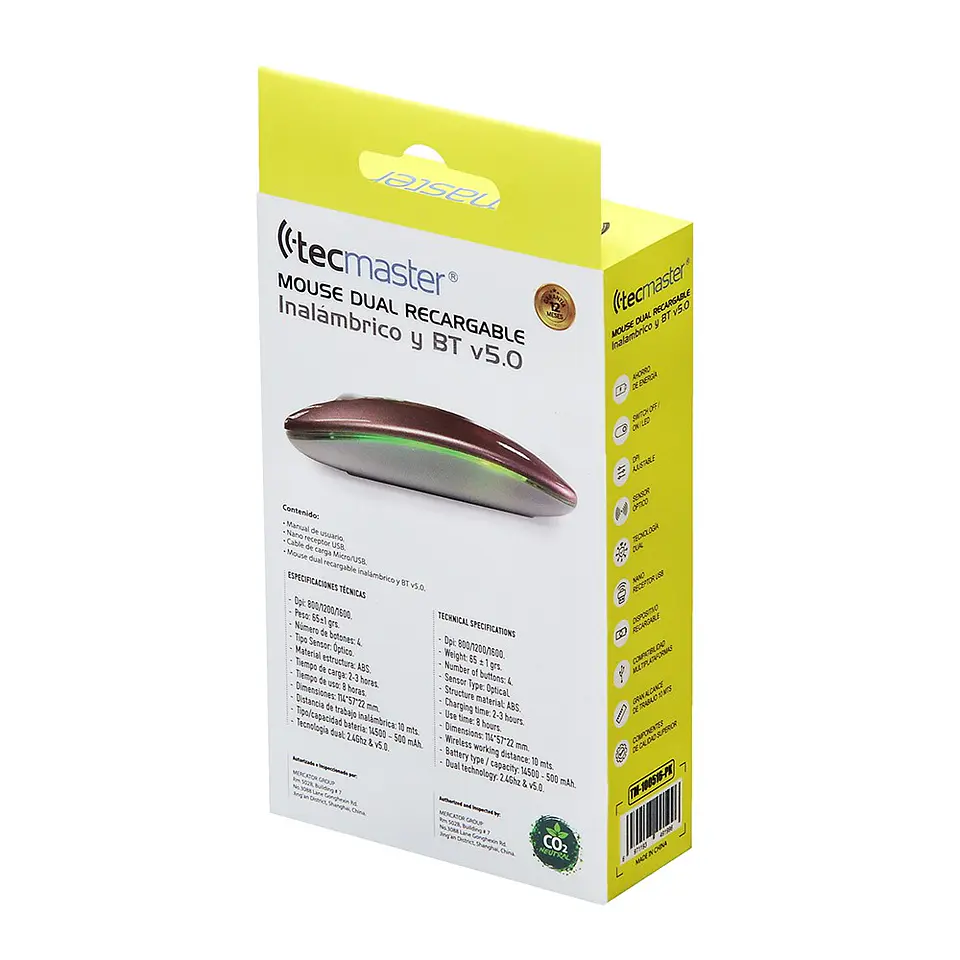Mouse Slim Dual Inalámbrico Tecmaster Recargable Rosa TM-100516-PK 5