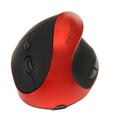 Mouse Ergonómico Tecmaster Inalámbrico Recargable Negro/Rojo TM-100545