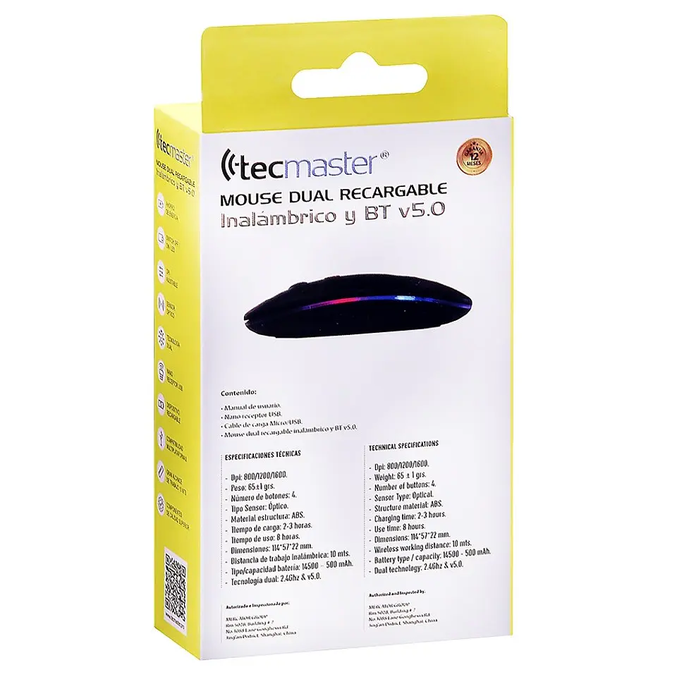 Mouse Slim Dual Inalámbrico Tecmaster Recargable Negro TM-100516-BK 5