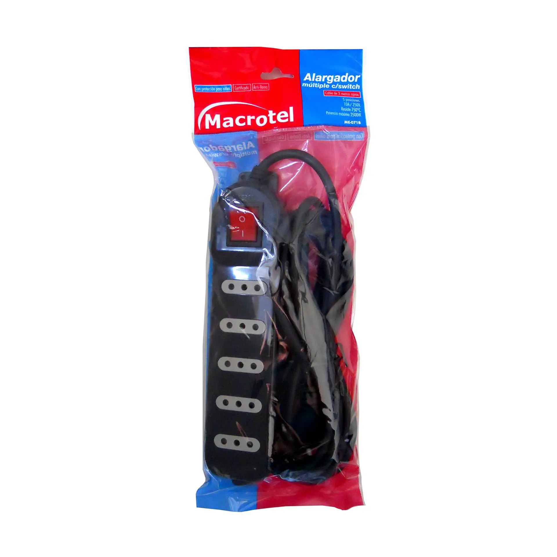 Alargador Electrico Macrotel 5 Mts 5 Pos Negro Switch ME-071B5 2
