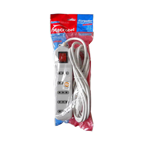 Alargador Electrico Macrotel 5 Mts 5 Pos Blanco Switch ME-071W5
