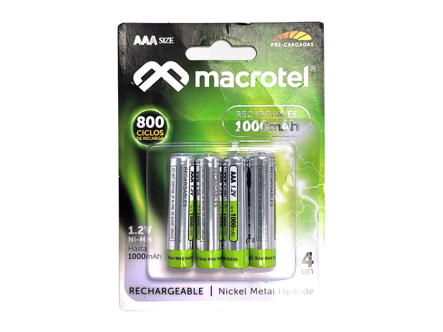 Pack 4 Pilas AAA Recargables Macrotel 1000mha MW-800 1