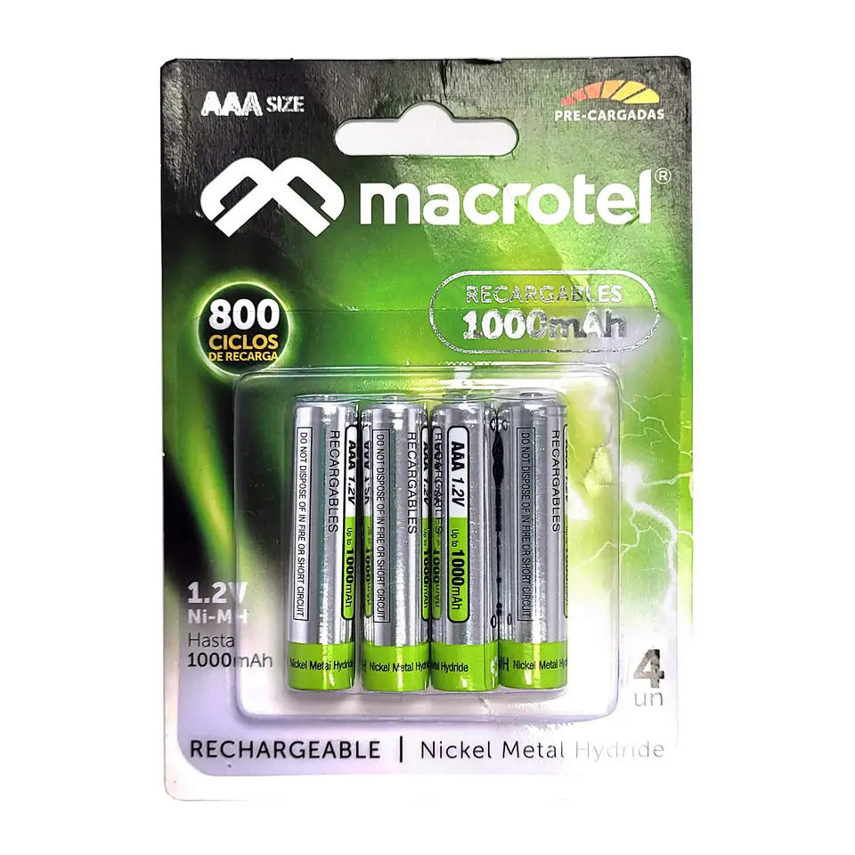 Pack 4 Pilas AAA Recargables Macrotel 1000mha MW-800 1