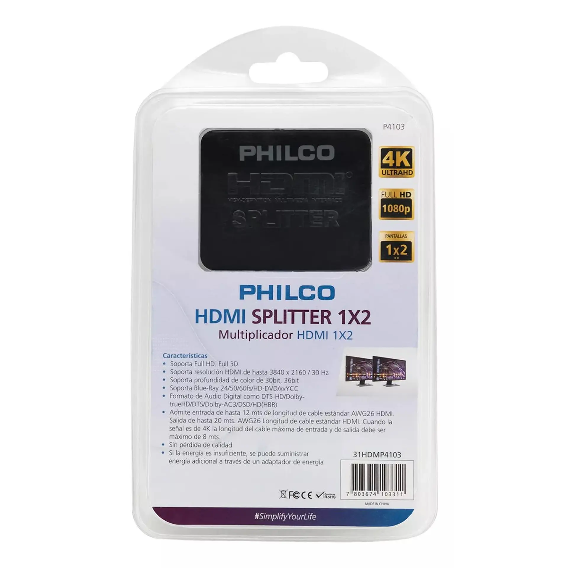 Splitter Divisor Hdmi Philco 1x2v 4