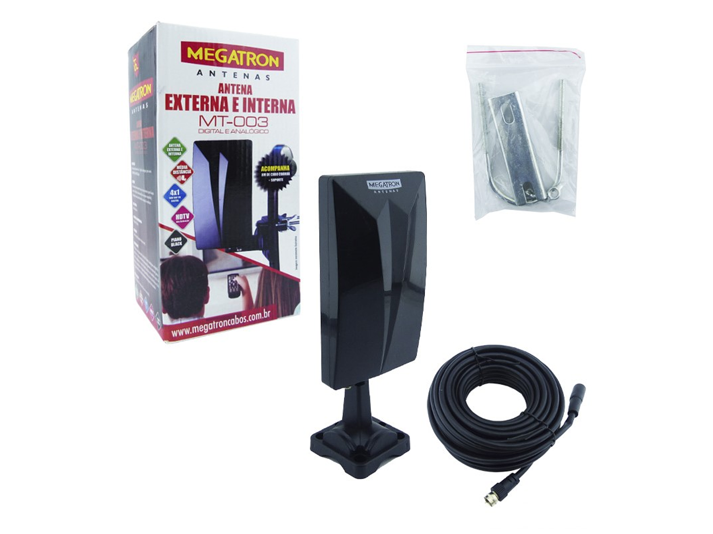 Antena TV Digital HDTV Megatron TVD con Cable 8mt 2