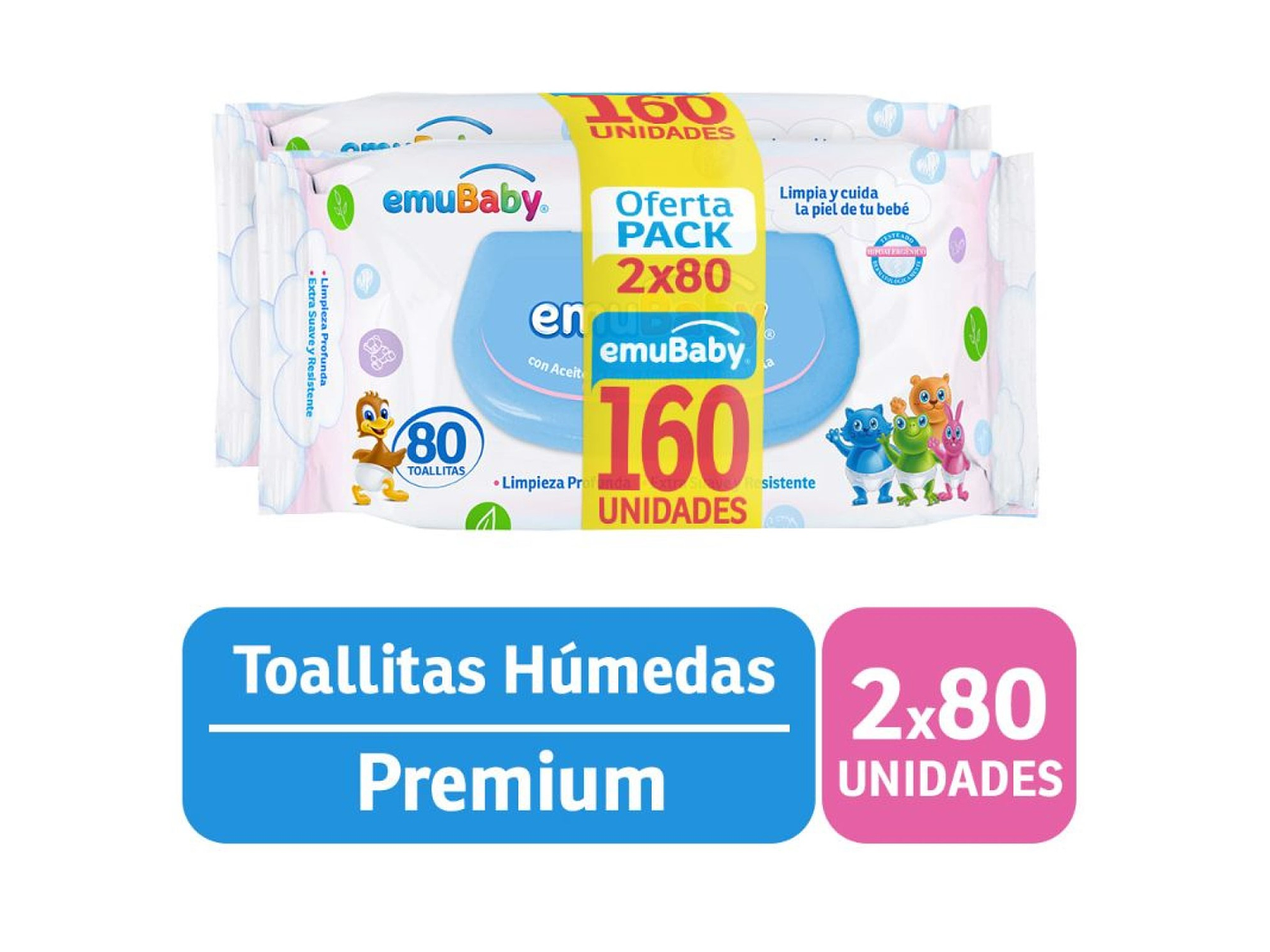 Toallitas Húmedas Emuwipes Premium 160 un (2x80) Un 1