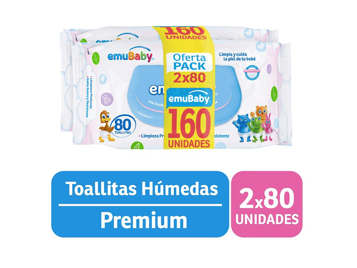 Toallitas Húmedas Emuwipes Premium 160 un (2x80) Un 1