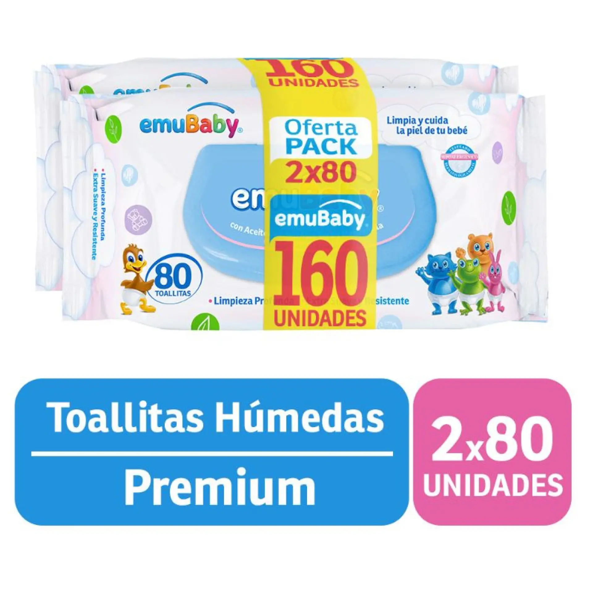 Toallitas Húmedas Emuwipes Premium 160 un (2x80) Un 1