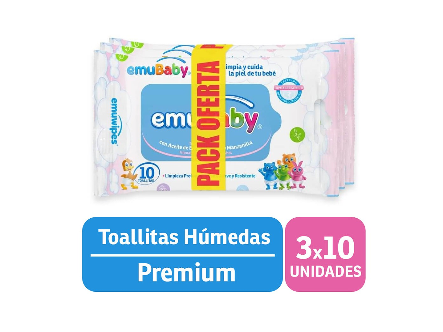 Toallitas Húmedas Emuwipes Premium 3x10 Un 1