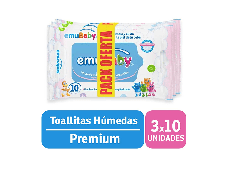 Toallitas Húmedas Emuwipes Premium 3x10 Un 1
