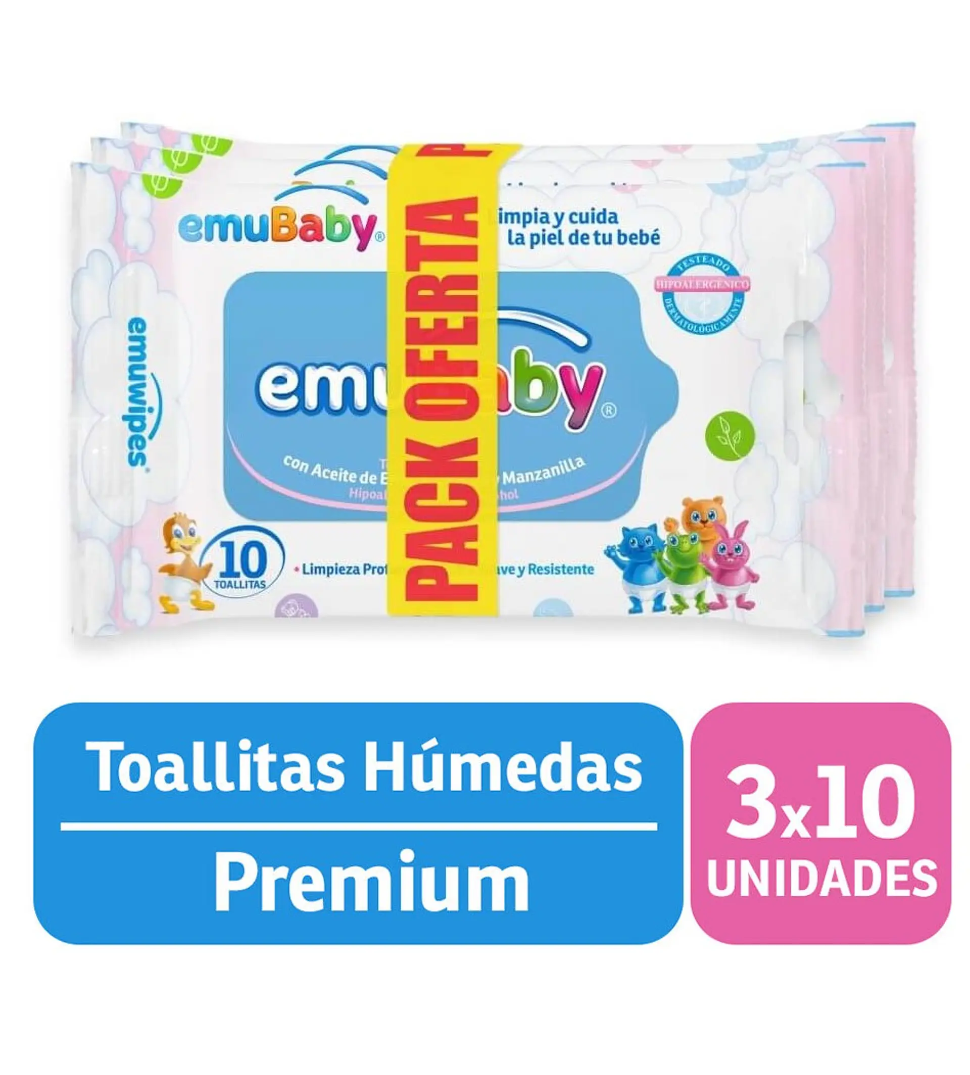 Toallitas Húmedas Emuwipes Premium 3x10 Un 1