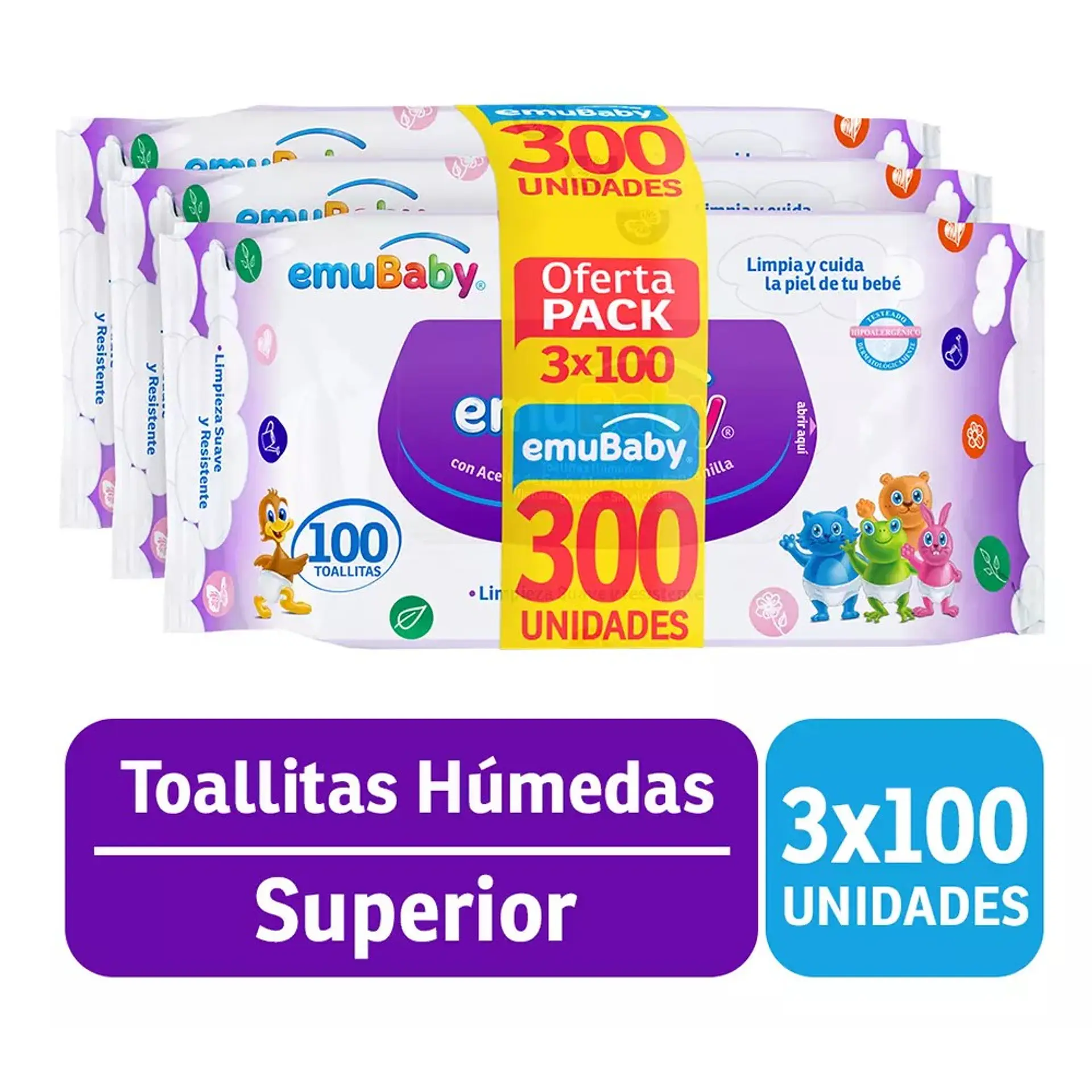 Toallitas Húmedas Emuwipes Superior 3x100 Un 1