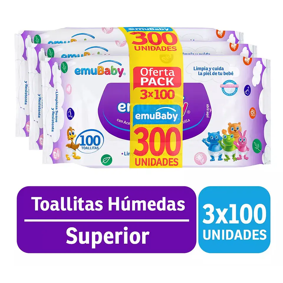 Toallitas Húmedas Emuwipes Superior 3x100 Un 1