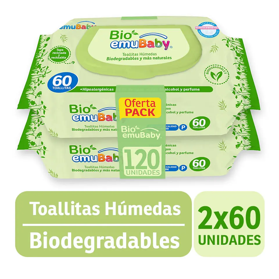 Toallitas Húmedas Emuwipes Bio 99% Agua 120 Un 1