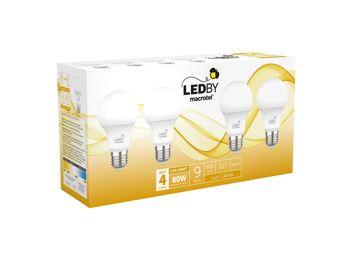 Pack 4 Ampolletas Led Macrotel E27 9w 3000K Luz Calida 2