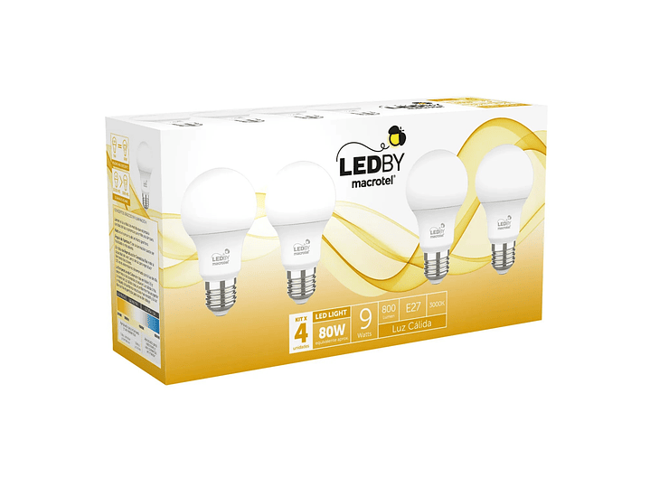 Pack 4 Ampolletas Led Macrotel E27 9w 3000K Luz Calida 2