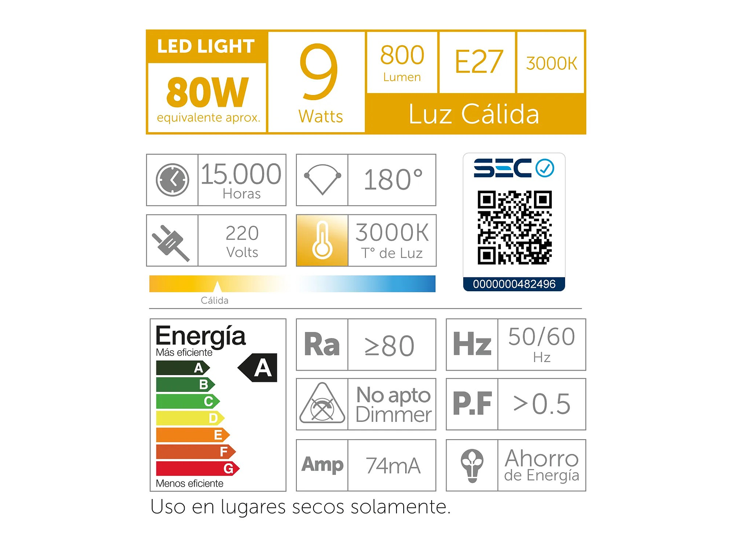 Pack 4 Ampolletas Led Macrotel E27 9w 3000K Luz Calida 3