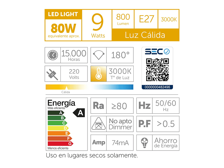 Pack 4 Ampolletas Led Macrotel E27 9w 3000K Luz Calida 3